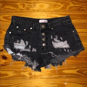 Distressed Black Shorts